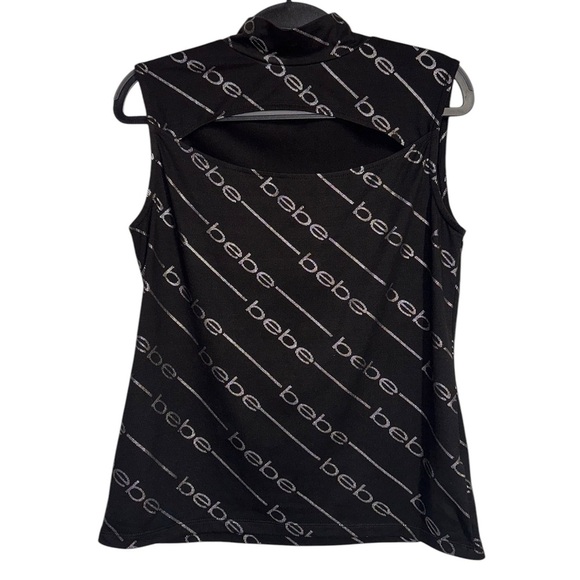 bebe Tops - Bebe Logo Y2K Grunge Sleeveless Cut-Out Mockneck Tank Top - Size L